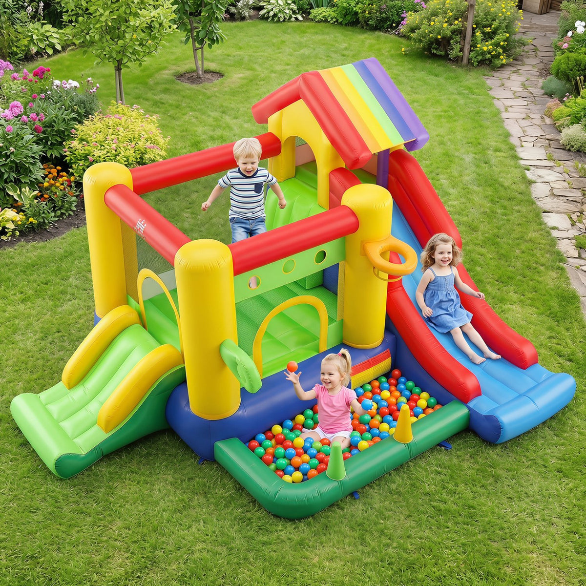 Inflatable Bounce Castle with Double Slides and 735W Blower view 2