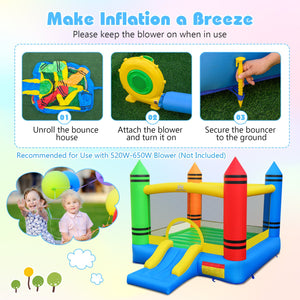 Inflatable Bounce House 2-in-1 Crayon Themed Kids Bouncer with 550W Blower view 9