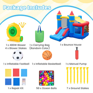 Inflatable Bounce House for Kids with Slide Ocean Ball and Pitching Game for Birthday Party Carnival view 5