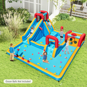 Inflatable Double Water Slide Park 9-in-1 Giant Bounce House 750W Blower Included view 3
