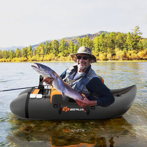 Inflatable Fishing Float Tube with Fish Ruler and Pump Storage Pockets-Gray view 3