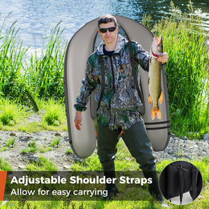 Inflatable Fishing Float Tube with Fish Ruler and Pump Storage Pockets-Gray view 5