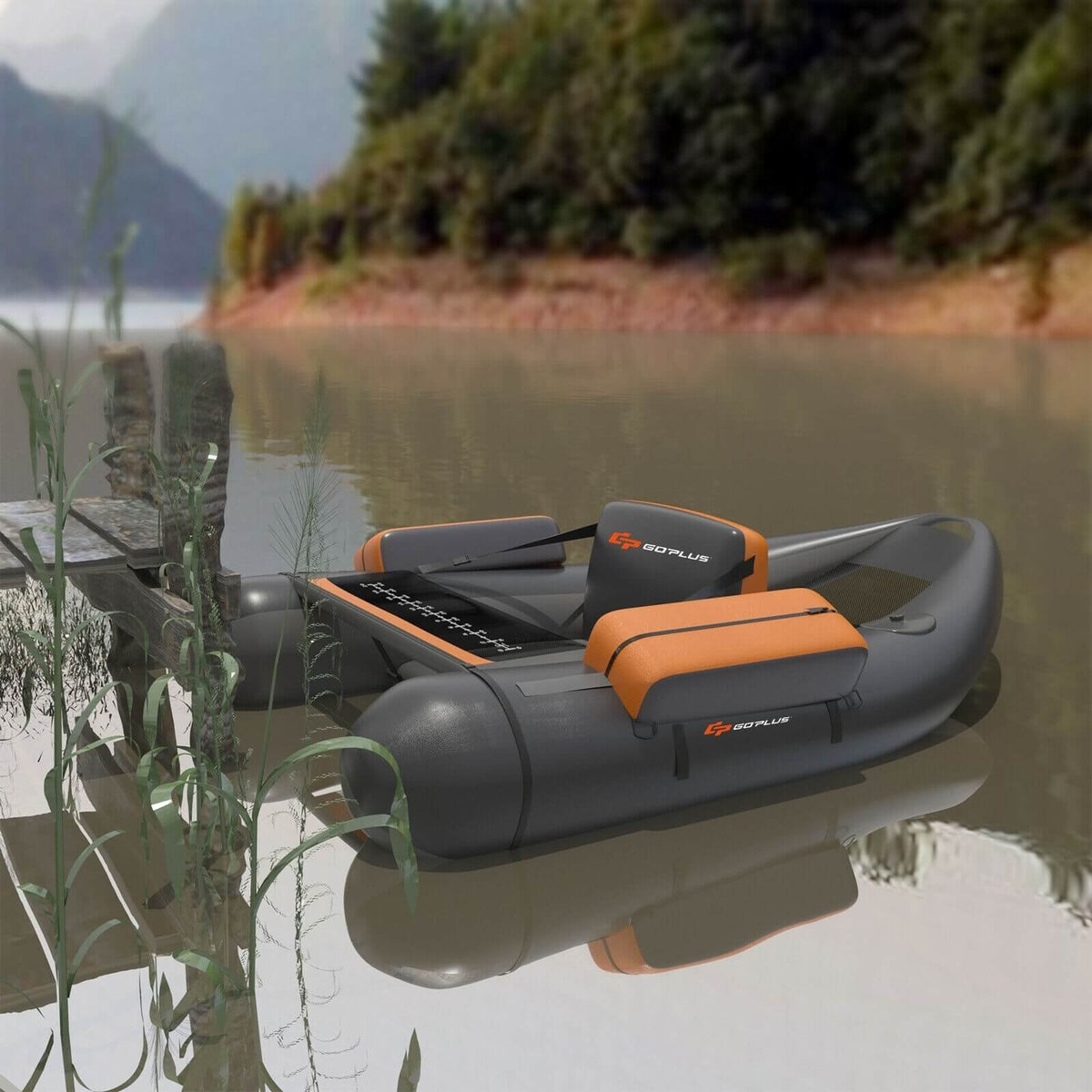 Inflatable Fishing Float Tube with Pump Storage Pockets and Fish Ruler-Gray view 2