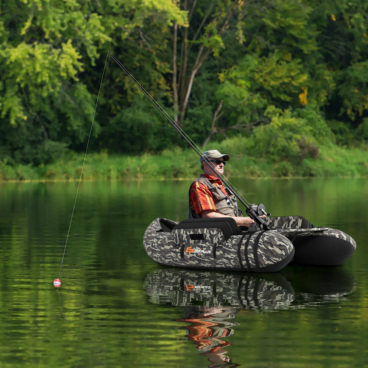 Inflatable Fishing Float with Adjustable Straps and Storage Pockets-Camouflage view 2