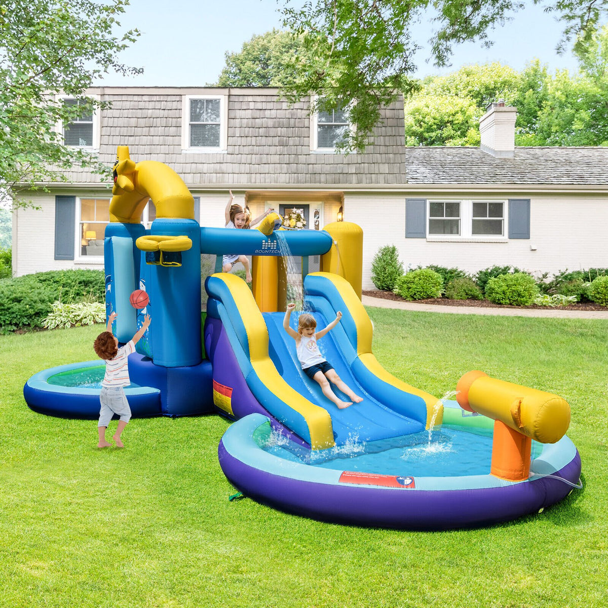 Inflatable Ocean-Themed Bounce House with 680W Blower and 2 Pools view 2