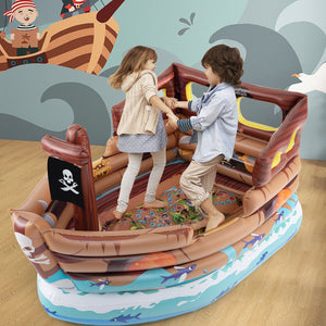 Inflatable Pirate Ship Playhouse with Built-in Motor and Inflatable Toy Sword-Brown view 2