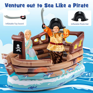 Inflatable Pirate Ship Playhouse with Built-in Motor and Inflatable Toy Sword-Brown view 5