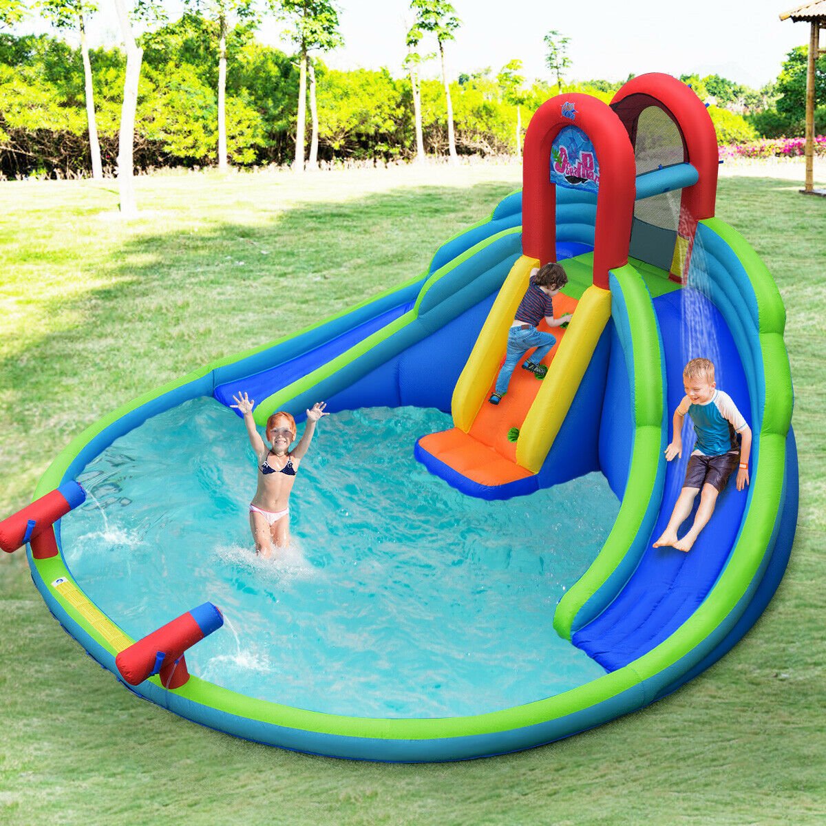 Inflatable Water Slide Bounce House with Mighty Splash Pool view 2