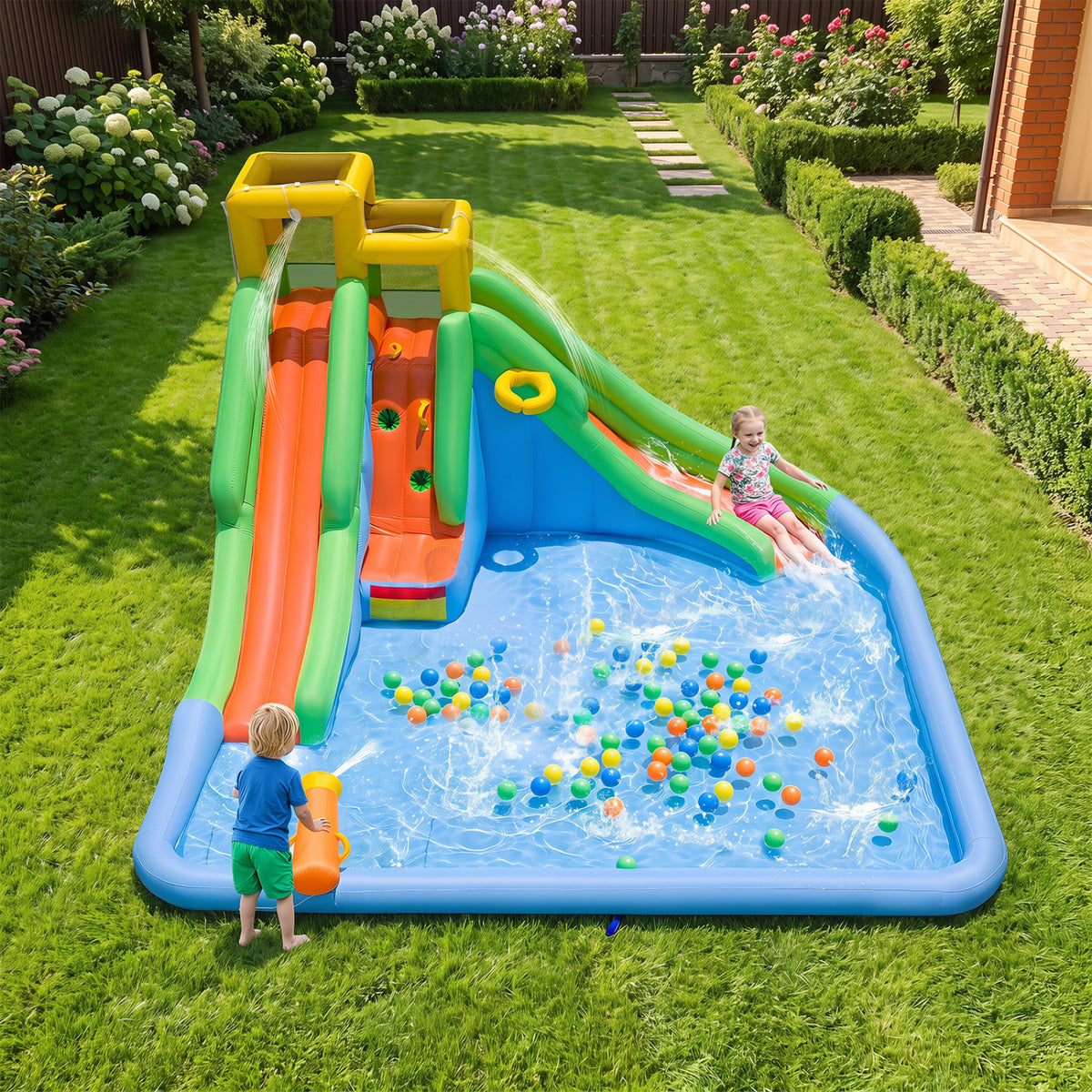 Inflatable Water Slide for Kids with Double Slides and 680W Blower view 2