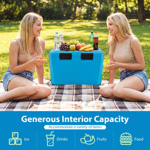 Insulated Portable Cooler Hard Shell Ice Chest with 2 Cup Holders Bottle Opener and Drain Plug-Blue view 7