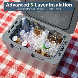 Insulated Portable Cooler Hard Shell Ice Chest with 2 Cup Holders Bottle Opener and Drain Plug-Gray view 6