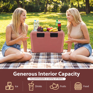 Insulated Portable Cooler Hard Shell Ice Chest with 2 Cup Holders Bottle Opener and Drain Plug-Pink view 7