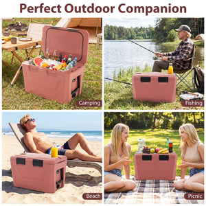 Insulated Portable Cooler Hard Shell Ice Chest with 2 Cup Holders Bottle Opener and Drain Plug-Pink view 9