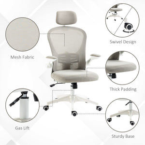 Office Chair, Mesh Computer Desk Chair with Adjustable Headrest, 4D Lumbar Support, Flip-up Arm, Grey – view 6