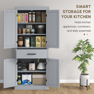 72" Kitchen Storage Cabinet, Farmhouse Kitchen Pantry Cabinet with 4 Barn Doors, Drawer – view 11