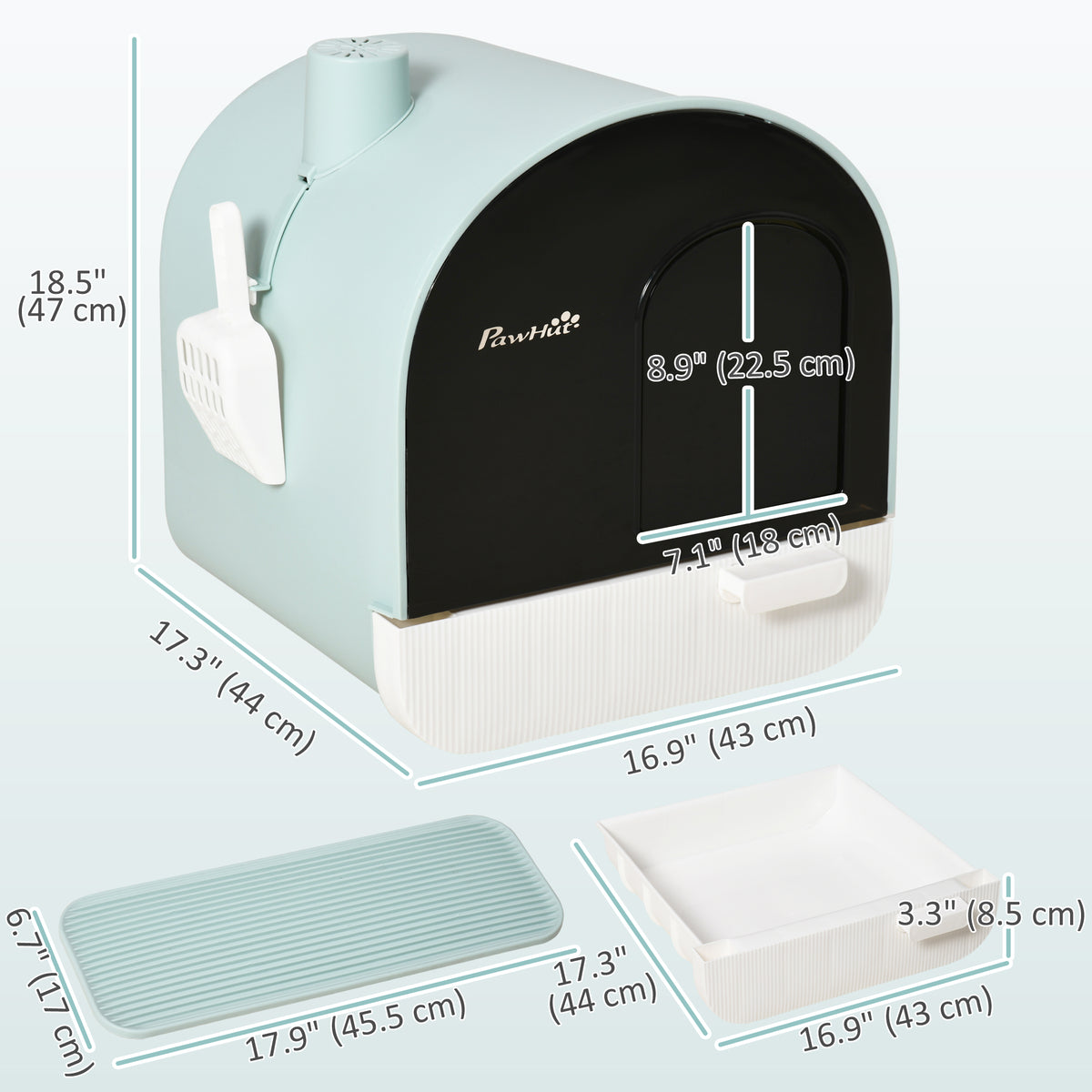 Cat Litter Box with Lid, Removable Tray, Scoop, Filter, Green – view 2