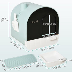 Cat Litter Box with Lid, Removable Tray, Scoop, Filter, Green – view 2