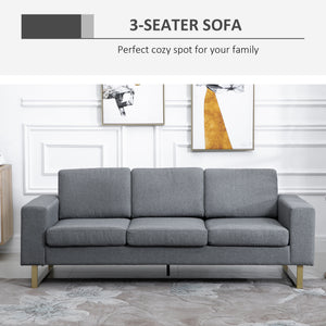 3 Seater Sofa, Linen Upholstered Cozy Padded Couch with Steel Leg, Backrest and Wide Armrest, for Living room, Bedroom, Dark Grey