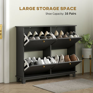 Modern Shoe Storage Cabinet, Narrow Shoe Cabinet with 4 Flip Drawers, Adjustable Shelves – view 3