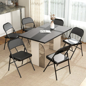 Set of 6 Metal Foldable Chairs, PU Leather Padded Folding Chairs with Cushion Seat and Open Back for Indoor, Black