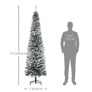 6ft Flocked Christmas Tree, Pencil Christmas Tree with Realistic Branch Tips, Folding Metal Stand, Green – view 30