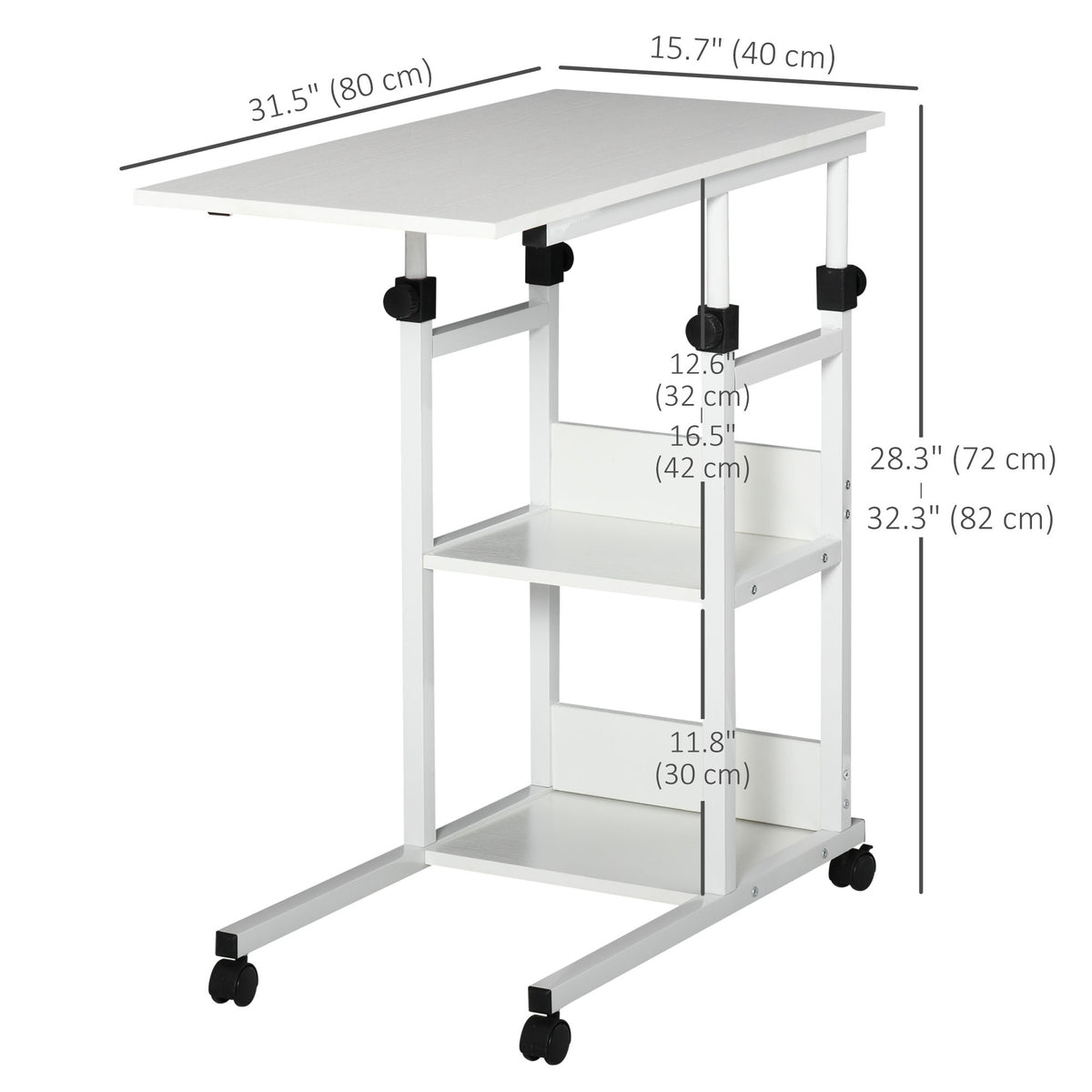 Mobile Standing Desk, Adjustable Height 31.5 inch Stand Up Desk with Wheels for Home Office, White