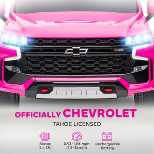 Aosom Licensed Chevrolet Tahoe Kids Ride on Car, 12V 7AH Toddler Electric Car with Parent Remote Control, 3 Speeds, Spring Suspension, LED Light, Horn, Music, Pink