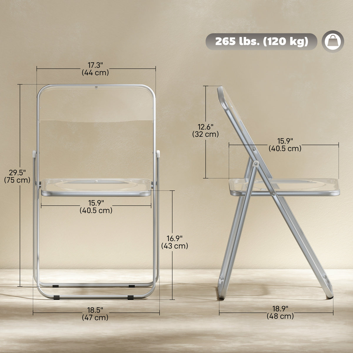 4 Pack Acrylic Foldable Chairs, Transparent Folding Chairs for Living Room, Home Office, Party, Clear – view 2
