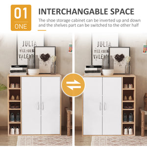 35.5" Shoe Cabinet, 3-Tier Free Standing Shoe Storage Cabinet with Adjustable Shelves and 5 Open Cubes for Entryway, Hallway, Living Room, Natural