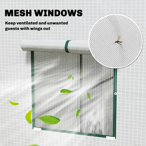 Walk-in Tomato Greenhouse Lean-to Green House with Reinforced PE Cover, Roll-up Door, Mesh Windows, Green – view 12