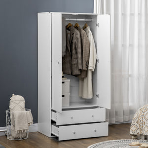 Modern Wardrobe Closet Armoire with 2 Drawers and Hanging Rod, Clothes Storage Organizer for Bedroom, Grey – view 14