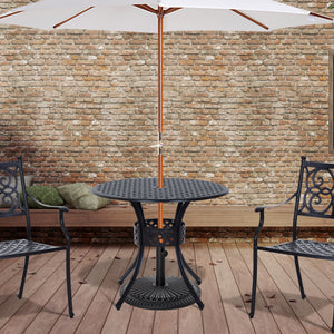 33-Inch Roud Patio Dining Table with Umbrella Hole, Cast Aluminum Garden Table, All Weather Patio Bisto Table, for Lawn, Garden, Outside, Black