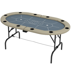 Soozier Foldable Poker Table Blackjack Texas Holdem Poker Game Table with Cup Holders, 70" Oval, Blue
