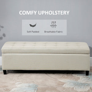 Rectangular Entry Bench, Tufted Upholstered Linen Fabric Wood Feet Storage Ottoman Bench, Beige – view 5