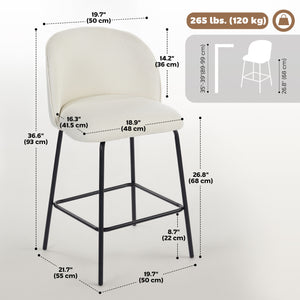Set of 2 Counter Height Barstools, Upholstered Linen Bar Stools with Backrest, Footrest and Steel Legs – view 9