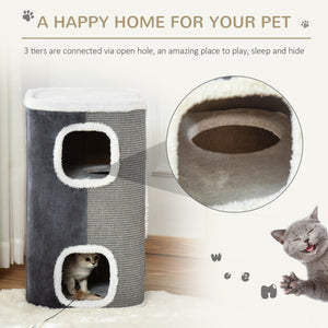 4-Story Cat House for Indoor, Cat Condo with Sisal Scratching Surface, Removable Cushion, 16" x 16" x 29", Grey