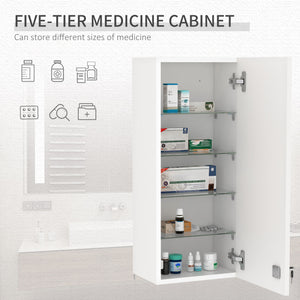 Wall Mount Medicine Cabinet, 5-tier Lockable Bathroom Cabinet with 2 Keys and Adjustable Shelves, White
