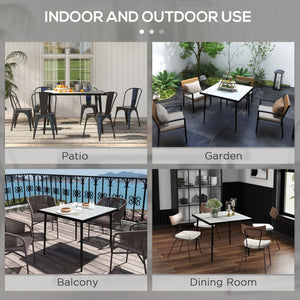 Outdoor Dining Table for 4, Square Patio Dining Table with Marble Effect Tempered Glass Top and Steel Frame, White