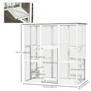 Large Outdoor Catio Enclosure, Weatherproof Cat House with Asphalt Roof, Wooden Cat Patio Cage with 6 Balanced Platforms, 71" x 39" x 71", Grey