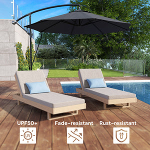 9.5' Cantilever Umbrella with Wind Protection Strap and Cover, Hanging Umbrella with Crank and Cross Base, UPF 50+, Grey