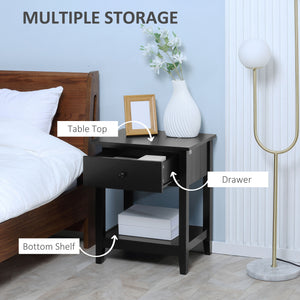 Modern Style Nightstand, Small End Table with Drawer and Storage Shelf for Bedroom, Living Room, Black – view 3