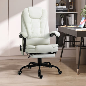 7-Point Vibrating Massage Chair, Reclining Office Chair with Footrest, Reclining Back, Adjustable Height, White