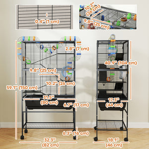 3 Tier Rolling Hamster Cage with 7" Deep Tray, Storage Shelf, Big Exercise Wheel, Tube System, for Syrian, Gerbil, Rat