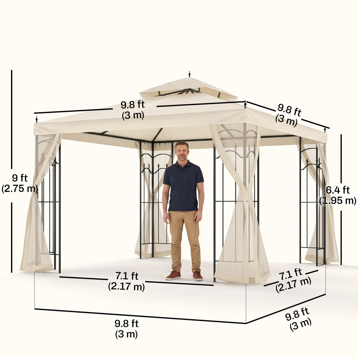 10' x 10' Steel Outdoor Patio Gazebo Canopy with Removable Mesh Curtains, Display Shelves, & Steel Frame – view 2