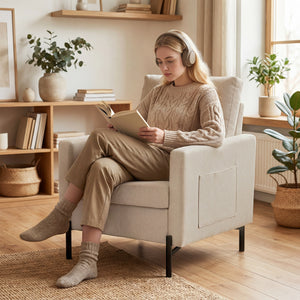 Accent Chair Modern Upholstered Armchair with Side Pockets and Cushion for Bedroom, Living Room, Beige – view 6