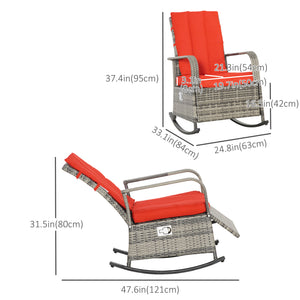 Outdoor Wicker Rocking Chair with Cushion, Patio PE Rattan Recliner Chair with Adjustable Footrest – view 16