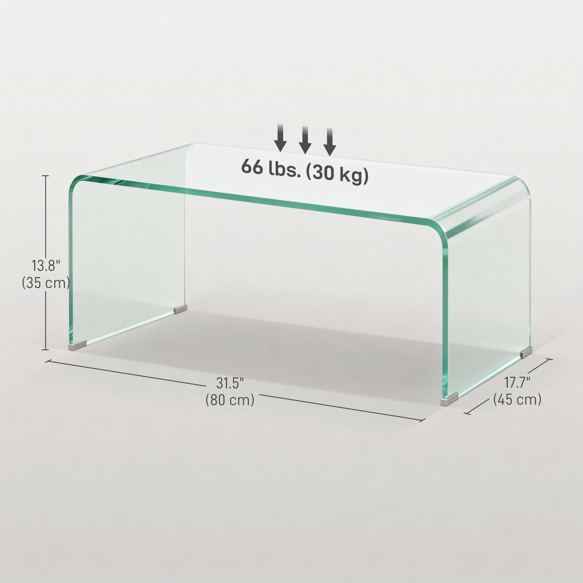 Glass Coffee Table, Clear Coffee Table for Living Room, Modern Rectangle Center Table with Safe Rounded Edges