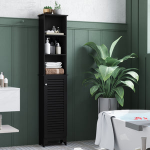 Tall Bathroom Storage Cabinet, Freestanding Linen Tower with 3-Tier Open Adjustable Shelf, White – view 14