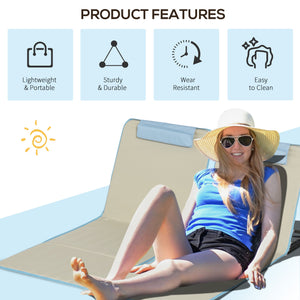 Set of 2 Beach Lounge Chair Sun Lounger, Folding Ground Beach Mat w/ Adjustable Back, Steel Frame, Head Pillow and Carry Bag for Backyard Lakeside, Red and White
