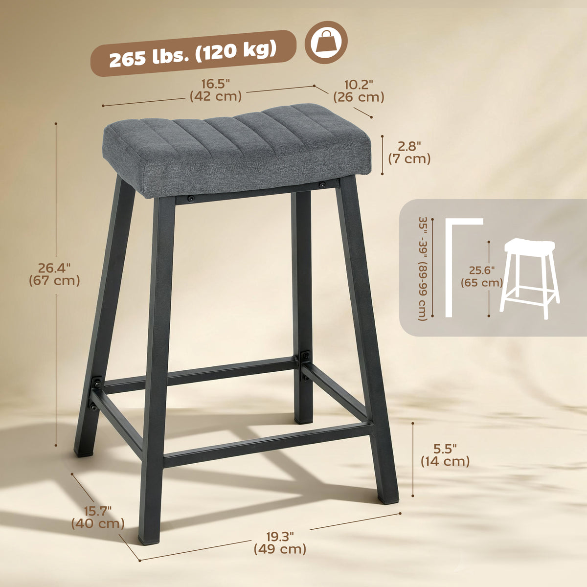 Set of 3 Bar Stools, Velvet Upholstered Counter Stools with Curved Seat and Footrest for Kitchen Island, Grey